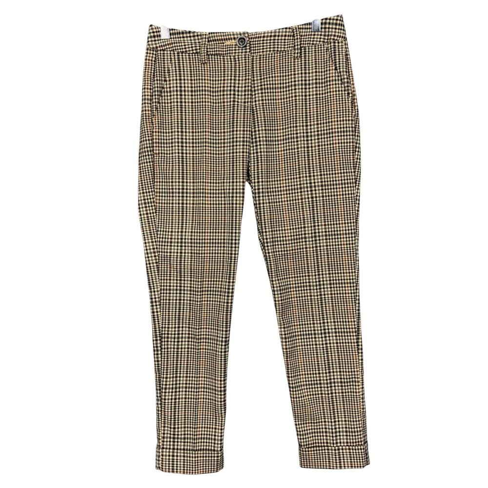 Cabi Pants Womens 4 Tan Plaid Straight Leg Ankle Sewn Cuffs Stretch Career‎ Prep